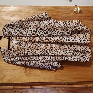 Aerie Animal Print Chiffon Coverup Kimono Brown Tan Sheer Flowy Wrap Leopard OS